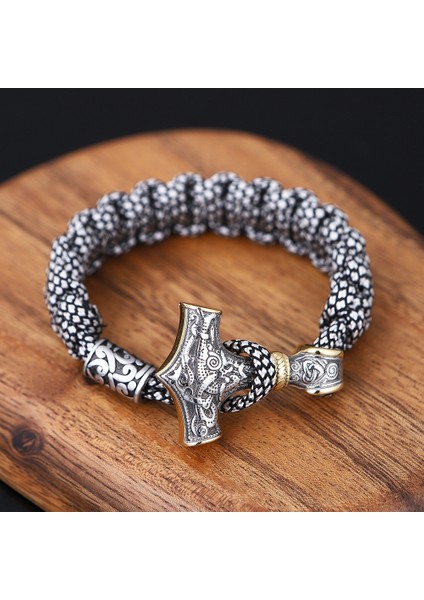 23CM Tarzı Altın Grisi Iskandinav Vikings Paslanmaz Çelik Bilezik Erkekler Thor Mjolnir Çekiç Kordon Halat Wrap Bilezik Kadın Muska El Yapımı Takı Hediyeler (Yurt Dışından)