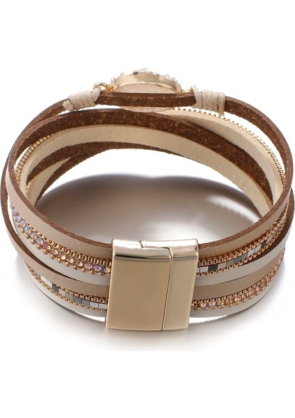Gri 6 Amorcome Bohemian Doğal Taş Charm Deri Bilezikler Wome Için Moda Kristal Çok Katmanlı Wrap Bilezik Kadın Mücevheratı (Yurt Dışından)