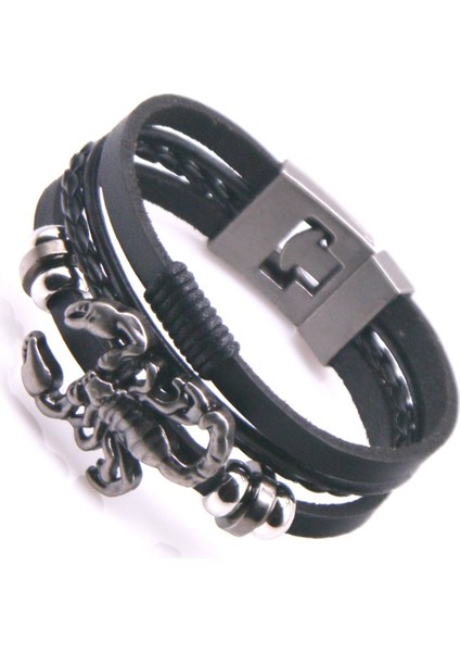 HJ58 Sıcaklık! Vintage Akrep Bilezik Kadın Katmanlı Deri Bilezik Erkek Charm Sıcak Bilezik Bilezik Aksesuarları Pulseras (Yurt Dışından)