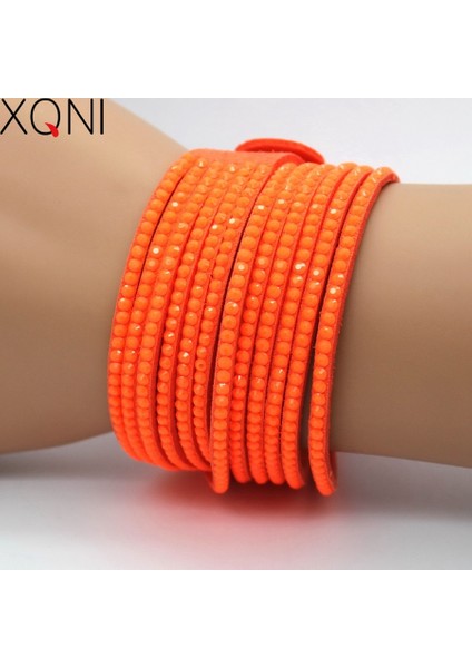 No.3 Boyutu Xqnı Düğün Takı Kristal Deri Bilezikler Moda Mozaik Turuncu Rhinestone Claarm Kadın Bilezikler (Yurt Dışından)