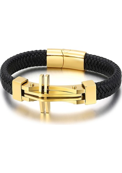 21CM Tarzı Altın Rengi 2 11 mm Örgülü Hakiki Deri Erkekler Için Bilezik Altın Paslanmaz Çelik Erkek Charm Bilezikler El Yapımı Erkek Takı Bilek El Bandı (Yurt Dışından)