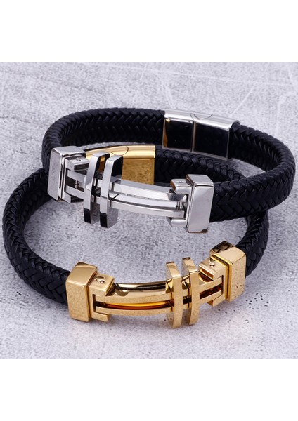 21CM Tarzı Altın Rengi 2 11 mm Örgülü Hakiki Deri Erkekler Için Bilezik Altın Paslanmaz Çelik Erkek Charm Bilezikler El Yapımı Erkek Takı Bilek El Bandı (Yurt Dışından)