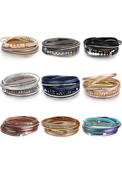 Gümüş-Kristal Amorcome Boho Etnik Uzun Örgülü Çift Wrap Bilezikler Yapay Elmas Kristal Boncuklar Kadın Deri Katmanlı Bilezik Parti Mücevheri (Yurt Dışından) fiyatları