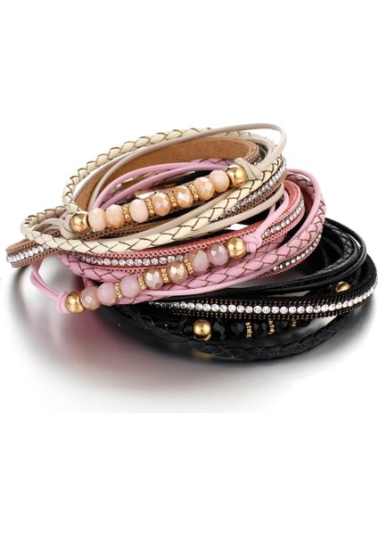 Gümüş-Kristal Amorcome Boho Etnik Uzun Örgülü Çift Wrap Bilezikler Yapay Elmas Kristal Boncuklar Kadın Deri Katmanlı Bilezik Parti Mücevheri (Yurt Dışından) modelleri