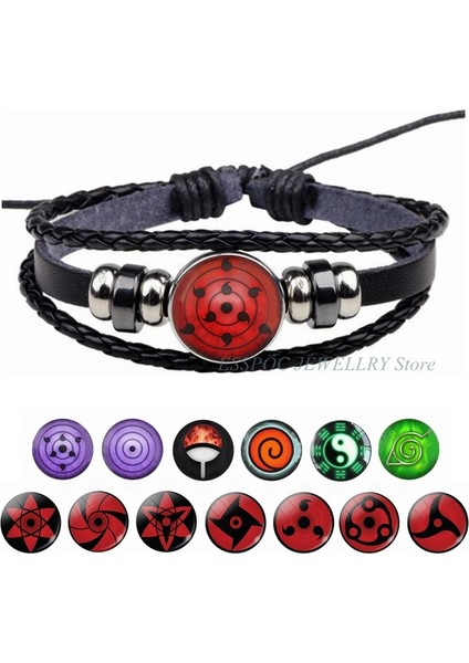 Siyah Tabanca Kaplama Aringan Göz Bilezikler Moda Anime Siyah Örgülü Deri Bileklik Rinnegan Gözler Cam Takı Cosplay Örgü Bileklik Hediyeler (Yurt Dışından)