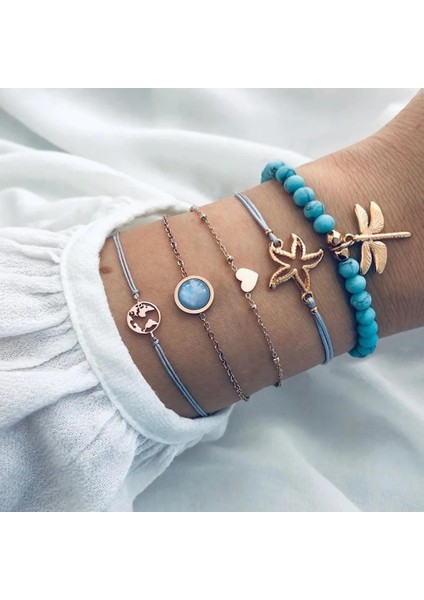 BX316 31 Stilleri Boho Karışık Altın Kalp Atışı Ay Yaprakları Alfabe Kaplumbağa Kanatları Yusufçuk Kabuğu Kristal Bilezik Seti Bileklik Aksesuarları (Yurt Dışından)