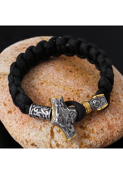 19CM Tarzı Çelik Grisi Iskandinav Vikings Paslanmaz Çelik Bilezik Erkekler Thor Mjolnir Çekiç Kordon Halat Wrap Bilezik Kadın Muska El Yapımı Takı Hediyeler (Yurt Dışından)