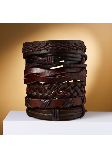 19-28CM Tarzı Kahverengi 1 Takım Vintage Deri Örgülü Kadınlar Için Bilezikler Punk Incil Deri Bileklik Erkek Bileklik Wrap Erkekler Takı 6 Renkler (Yurt Dışından)