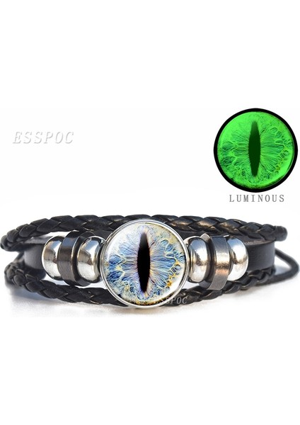 Titanyum Kaplama Karanlıkta Glow Ejderha Göz Bilezik Nazar Mavi Göz Cam Kubbe Deri Bilezikler Moda Steampunk Bileklik Takı Kadın Erkek Hediye (Yurt Dışından)