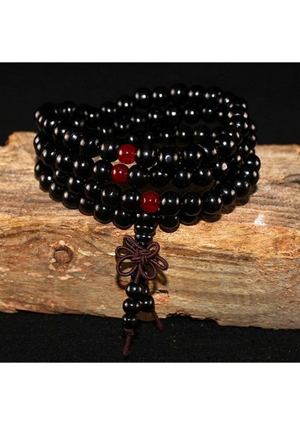 Siyah 108 Boncuk Sandal Ağacı Budist Buda Meditasyon Ahşap Boncuklu Mala Bilezik Kadın Erkek Namaz Için Tespih Asılı Dekorasyon (Yurt Dışından)