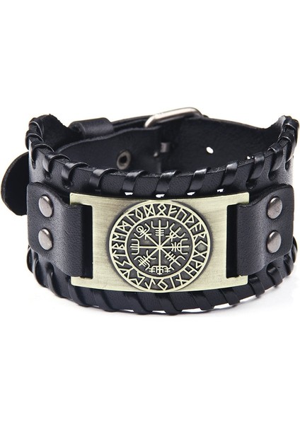 SL902085 Retro El Yapımı Hakiki Deri Bilezik Charm Geniş Deri Bilezik Viking Odin Totem Vintage Deri El Bileklik Adam Hediye Için (Yurt Dışından) fırsatları