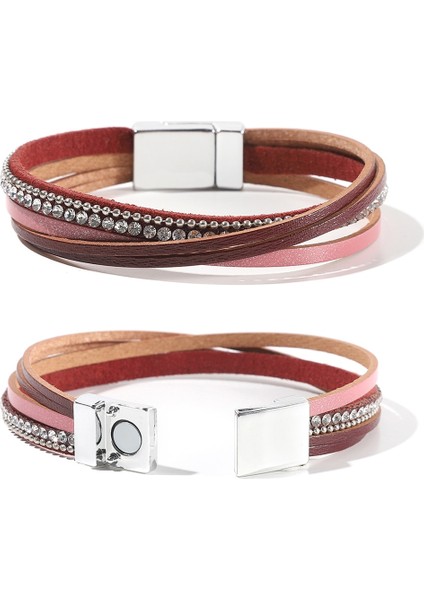 SF404 Wybu Akra Bilezik ile Kadınlar Için Renkli Taş Deri Wrap Şifa Boncuk Bilezik Megnet Snap Boho Braclet Femme Takı (Yurt Dışından)
