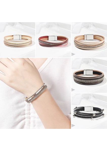 SF404 Wybu Akra Bilezik ile Kadınlar Için Renkli Taş Deri Wrap Şifa Boncuk Bilezik Megnet Snap Boho Braclet Femme Takı (Yurt Dışından)