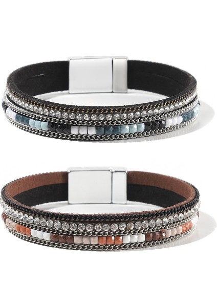 SF404 Wybu Akra Bilezik ile Kadınlar Için Renkli Taş Deri Wrap Şifa Boncuk Bilezik Megnet Snap Boho Braclet Femme Takı (Yurt Dışından)