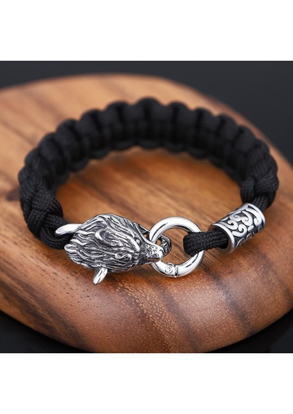 21CM Tarzı Çelik Açık Asla Solmaz Paslanmaz Çelik Kelt Kurt Ipi Bilezik Erkekler Norse Vikings Survival Paracord Halat Bilezik Homme Takı (Yurt Dışından) indirimleri