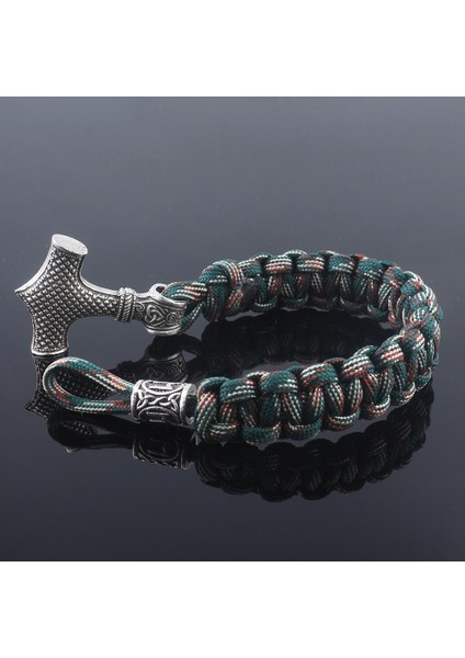 Antik Bronz Kaplama Antik Iskandinav Viking Erkekler Bilezikler Thor Mjolnir Çekiç Paracord Muska Runes Boncuk El Yapımı Halat Sarma Iskandinav Bilezik Hediye (Yurt Dışından)