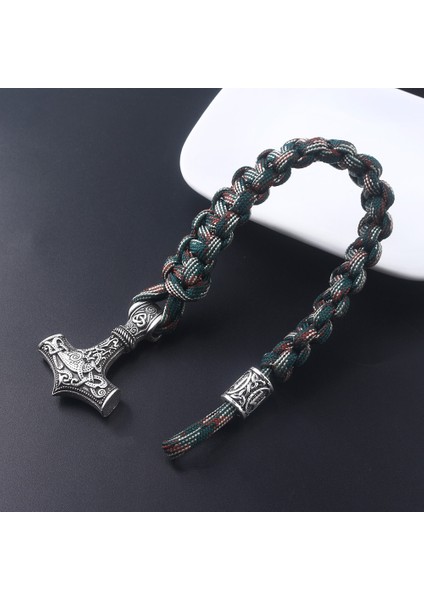 Antik Bronz Kaplama Antik Iskandinav Viking Erkekler Bilezikler Thor Mjolnir Çekiç Paracord Muska Runes Boncuk El Yapımı Halat Sarma Iskandinav Bilezik Hediye (Yurt Dışından)
