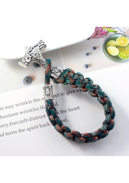 Antik Bronz Kaplama Antik Iskandinav Viking Erkekler Bilezikler Thor Mjolnir Çekiç Paracord Muska Runes Boncuk El Yapımı Halat Sarma Iskandinav Bilezik Hediye (Yurt Dışından)