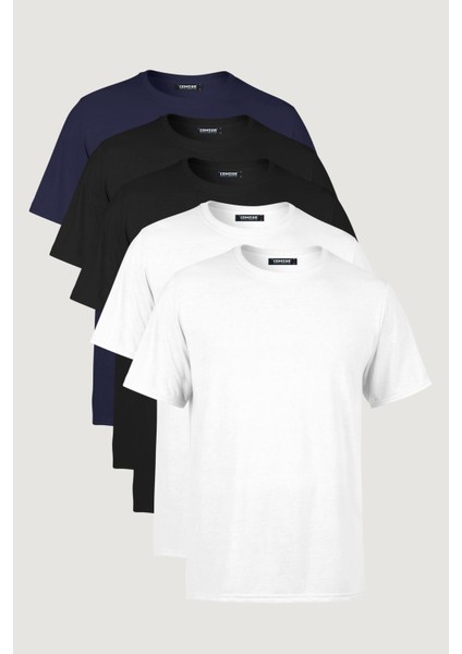 Erkek Çok Renkli T- Shirt Regular Fit Rahat Kesim Bisiklet Yaka 5'li Basic Tişört Paketi