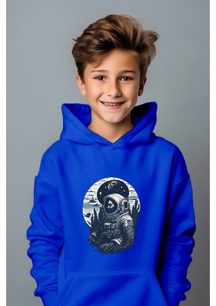 Erkek Çocuk Astronot Baskılı Oversize Sweatshirt