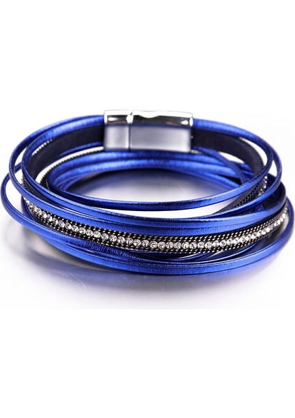 Mavi Amorcome Çok Katmanlı Deri Bilezik Kadın 6 Renk Trendy Rhinestone Kristal Femme Wrap Bilezik ve Bilezikler Kadınlar Için Takı (Yurt Dışından) indirimleri