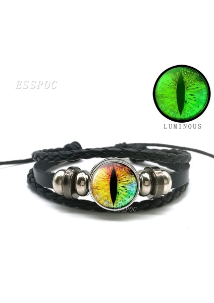 Rodyum Kaplama Karanlıkta Glow Ejderha Göz Bilezik Nazar Mavi Göz Cam Kubbe Deri Bilezikler Moda Steampunk Bileklik Takı Kadın Erkek Hediye (Yurt Dışından)