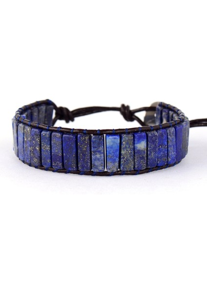 Lapis Lazuli High End Tüp Şekli Lapis Lazuli Tek Deri Wrap Bilezikler Vintage Dokuma Boncuklu Manşet Bileklik Bijoux (Yurt Dışından)