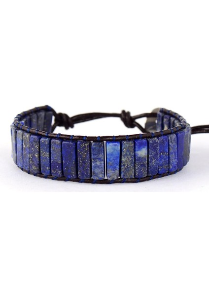 Lapis Lazuli High End Tüp Şekli Lapis Lazuli Tek Deri Wrap Bilezikler Vintage Dokuma Boncuklu Manşet Bileklik Bijoux (Yurt Dışından)