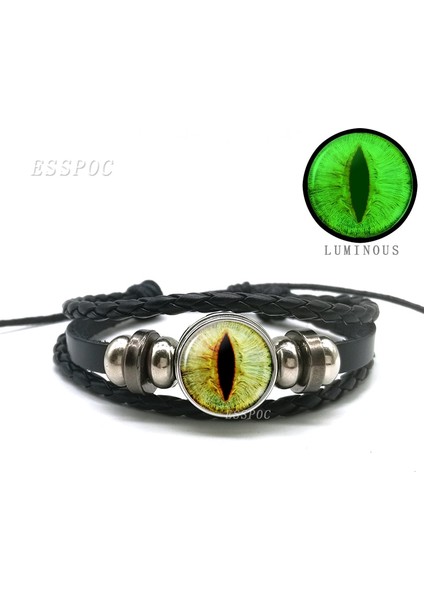 Gösteri Olarak Karanlıkta Glow Ejderha Göz Bilezik Nazar Mavi Göz Cam Kubbe Deri Bilezikler Moda Steampunk Bileklik Takı Kadın Erkek Hediye (Yurt Dışından)