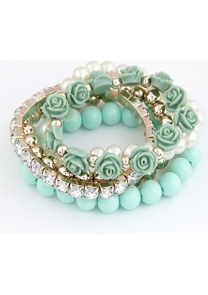 Mavi Charm Bilezikler Kadınlar Takı Gül Çiçek Çok Katmanlı Wrap Çiçek Bilezikler ve Bilezikler Vintage Pulseras Mujer Pulseiras Femme (Yurt Dışından)