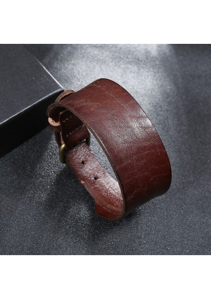 Kahverengi Vintage Retro Kahverengi Deri Bilezik Erkekler Için Punk Tarzı Ayarlanabilir Bileklik Bilezik Erkek Trendy Takı (Yurt Dışından)