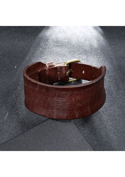 Kahverengi Vintage Retro Kahverengi Deri Bilezik Erkekler Için Punk Tarzı Ayarlanabilir Bileklik Bilezik Erkek Trendy Takı (Yurt Dışından)