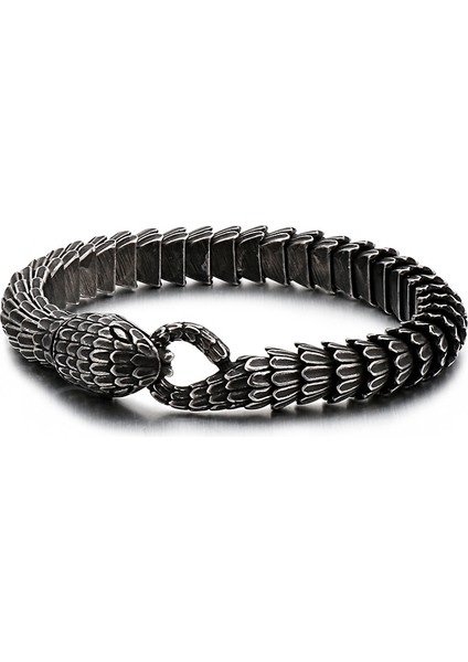 22CM Tarzı Bağbozumu Siyah Punk Hayvan Yılan Kafası Charm Bilezik Erkekler Paslanmaz Çelik Mat Viper Yılan Nimet Pulsera Bileklik Kuyumcu 2019 (Yurt Dışından)