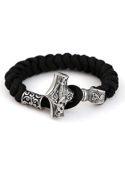 19CM Tarzı Çelik Bilezik Iskandinav Vikings Paslanmaz Çelik Bilezikler Erkek Bıçak Kolye Thor'un Çekiç Kordon Halat Bilezik Mjolnir Muska Aksesuarları Takı (Yurt Dışından)