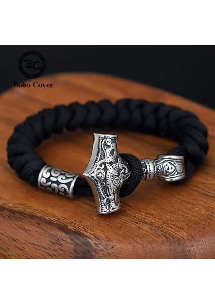 19CM Tarzı Çelik Bilezik Iskandinav Vikings Paslanmaz Çelik Bilezikler Erkek Bıçak Kolye Thor'un Çekiç Kordon Halat Bilezik Mjolnir Muska Aksesuarları Takı (Yurt Dışından)