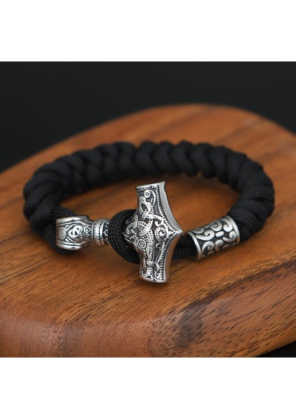 19CM Tarzı Çelik Bilezik Iskandinav Vikings Paslanmaz Çelik Bilezikler Erkek Bıçak Kolye Thor'un Çekiç Kordon Halat Bilezik Mjolnir Muska Aksesuarları Takı (Yurt Dışından)
