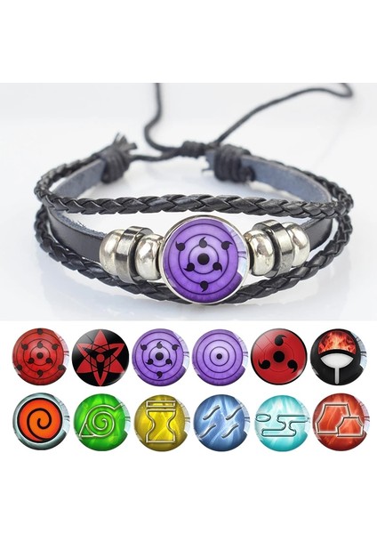 Boyut 1 Sharingan Göz Anime Bilezik Rinnegan Göz Erkekler Örgülü Deri Bileklik Uchiha Cosplay Takı (Yurt Dışından)