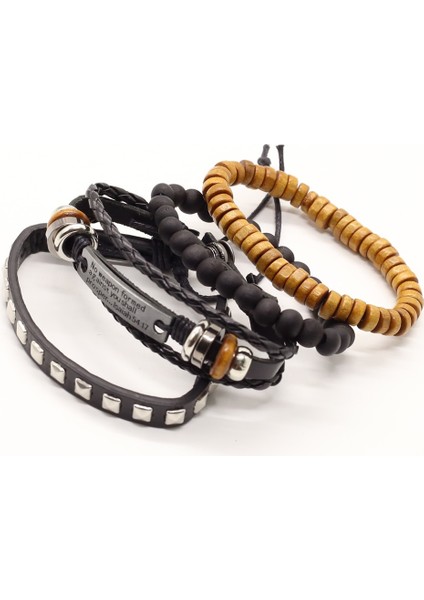Stil 3 Et Aslan Çapraz Gitar Charm Ahşap Boncuk Erkek Deri Bileklik Kadın Femme Homme Erkek Pulseras Hediye Mücevherat (Yurt Dışından)