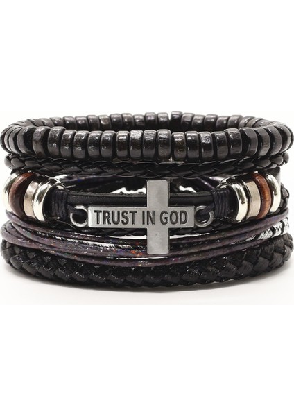 Stil 3 Et Aslan Çapraz Gitar Charm Ahşap Boncuk Erkek Deri Bileklik Kadın Femme Homme Erkek Pulseras Hediye Mücevherat (Yurt Dışından)