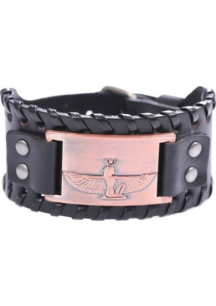 Siyah-Bakır Geniş Lıkgreat Viking Punk Mısır Tanrıçası Maat Korsan Erkekler Kadınlar Için Geniş Deri Bilezik Vintage Erkek Ayarlanabilir Bileklik (Yurt Dışından)