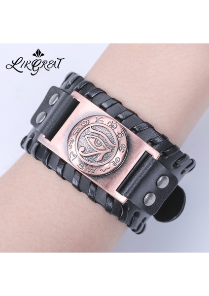 Kahverengi-Gümüş Lıkgreat Mısır Horus Gözü Tılsım Viking Deri Bilezik Erkekler Için Vintage Wicca Muska Erkek Bilek Bileklik Takı (Yurt Dışından) fiyatları