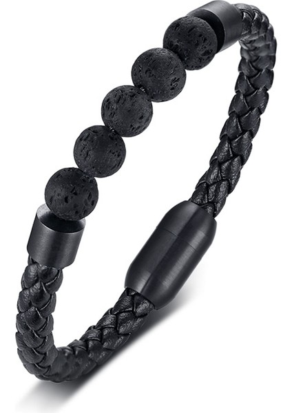 21CM Tarzı Stel-12 Özel Oyulmuş Isim Bilezik Erkekler Kadınlar Için Tek Deri Boncuk Braclet Punk Siyah Altın Paslanmaz Çelik Boncuklu Bilezikler (Yurt Dışından)