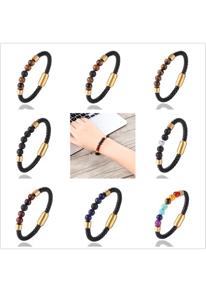 21CM Tarzı Stel-12 Özel Oyulmuş Isim Bilezik Erkekler Kadınlar Için Tek Deri Boncuk Braclet Punk Siyah Altın Paslanmaz Çelik Boncuklu Bilezikler (Yurt Dışından)
