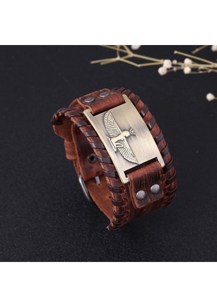 Kahverengi-Bronz Lıkgreat Viking Punk Mısır Tanrıçası Maat Korsan Erkekler Kadınlar Için Geniş Deri Bilezik Vintage Erkek Ayarlanabilir Bileklik (Yurt Dışından) fırsatları