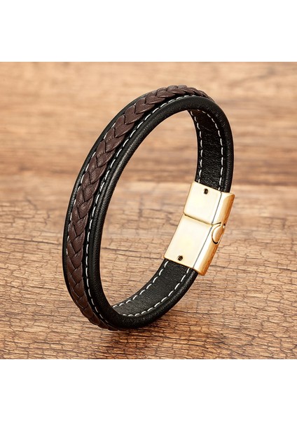 19CM Tarzı Kahverengi Siyah Klasik Erkek Örgülü Deri Halat Zincir Kadın Bilezikler Mücevher Altın Rengi Manyetik Toka Aşıklar Için Çift Bilezikler (Yurt Dışından)