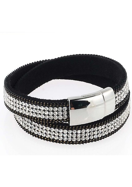 Altın ile Krem Miasol Rhinestone Kristal Bling Çift Wrap Bilezikler Süet Deri Wrap Manyetik Bilezik Bilek Kayışı Kadınlar Için Kristal Chokers (Yurt Dışından)