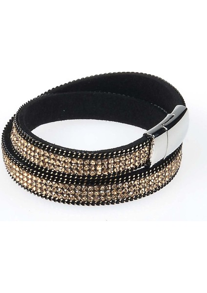 Altın ile Krem Miasol Rhinestone Kristal Bling Çift Wrap Bilezikler Süet Deri Wrap Manyetik Bilezik Bilek Kayışı Kadınlar Için Kristal Chokers (Yurt Dışından)
