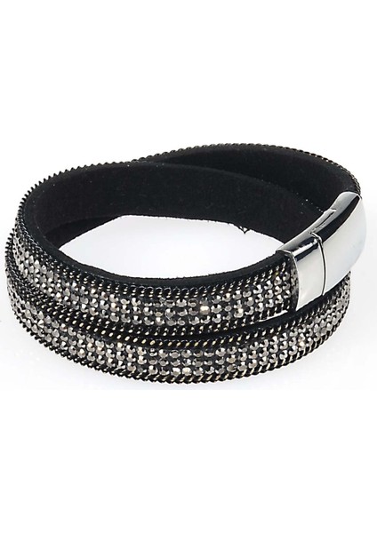 Altın ile Krem Miasol Rhinestone Kristal Bling Çift Wrap Bilezikler Süet Deri Wrap Manyetik Bilezik Bilek Kayışı Kadınlar Için Kristal Chokers (Yurt Dışından)