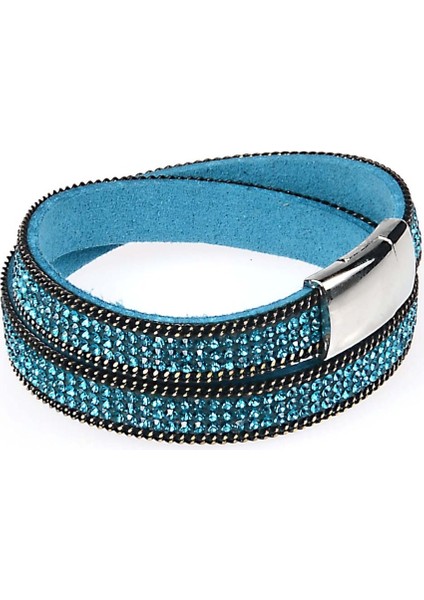 Altın ile Krem Miasol Rhinestone Kristal Bling Çift Wrap Bilezikler Süet Deri Wrap Manyetik Bilezik Bilek Kayışı Kadınlar Için Kristal Chokers (Yurt Dışından)