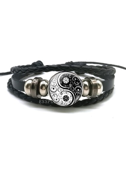 No.12 Boyutu El Dokuması Örgülü Deri Bilezik Gizli Yıldız Pentagram Çok Katmanlı Üçlü Ay Tanrıçası Charm Bilezik Bileklik Pentagram Takı (Yurt Dışından)